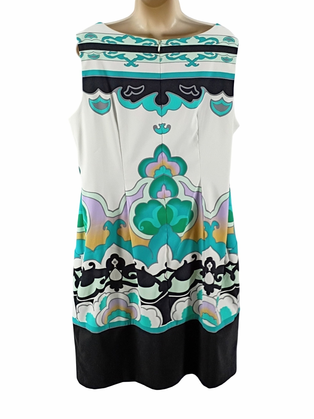 dressbarn White Teal Black Printed Midi Dress Size 18W - Picture 4 of 8